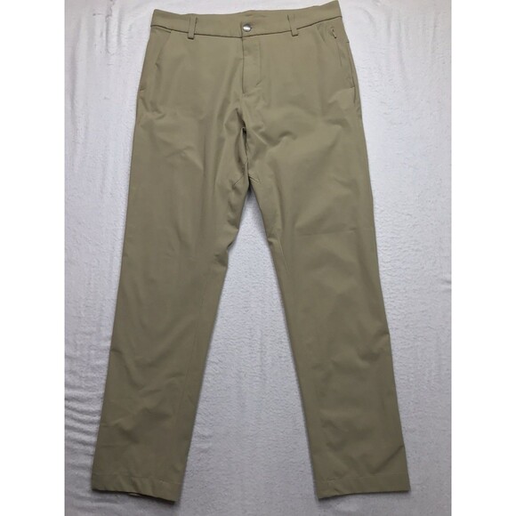 LULULEMON Commission Pants Men 32 (34x31) Tan Classic Fit Warpstreme Performance - Picture 1 of 16